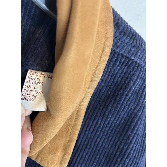 Vintage Karen Scott Cordoroy Chore Coat Navy W/Brown Collar Size Large Cotton - Picture 4 of 5